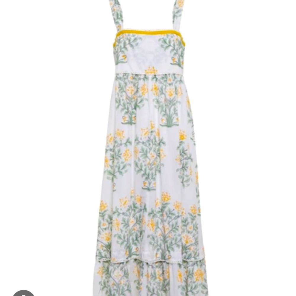Juliet Dunn - Tie Strap Floral Midi Dress - Green/Yellow - Size 2